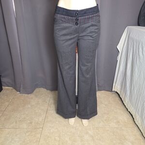 Taikonku Womens 6 Gray Tailored Pants Button Front Contrast Waistband